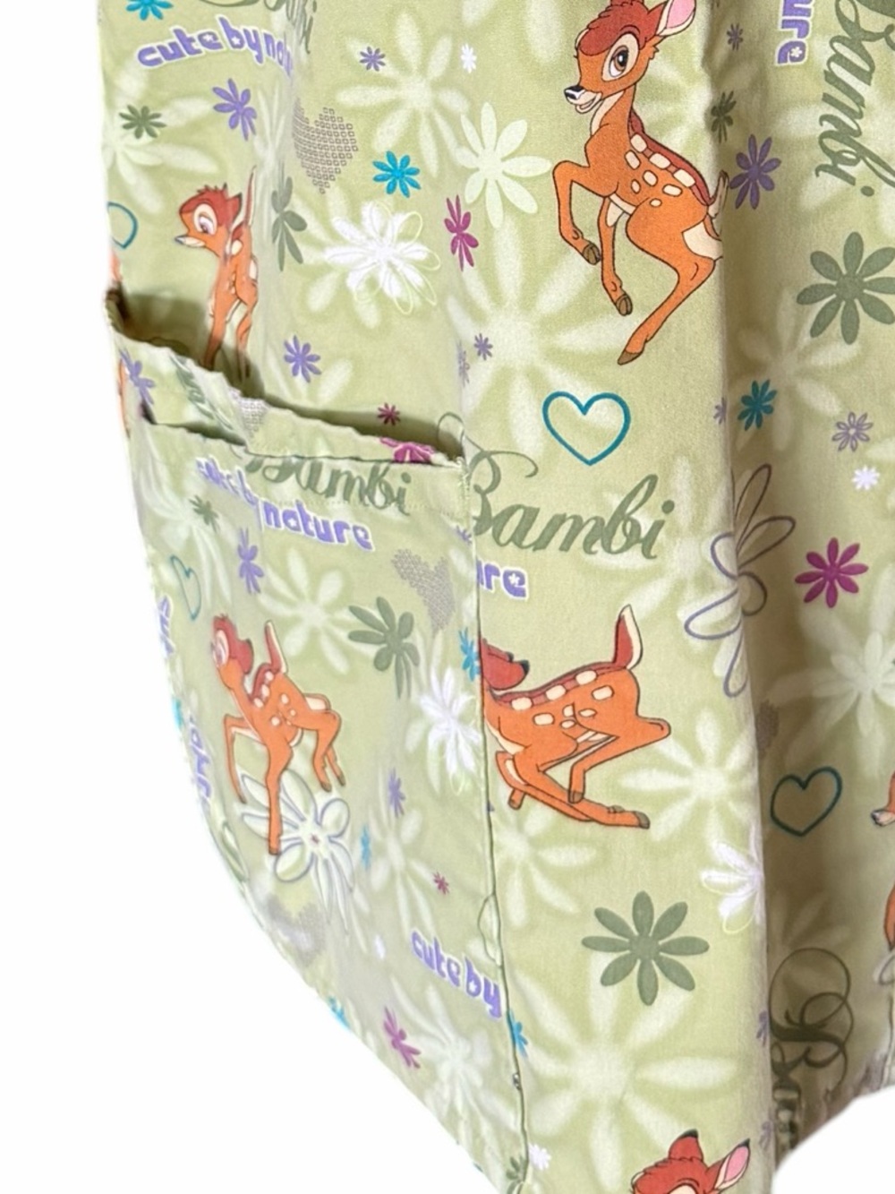 Disney Small Bright Green Bambi V Neck Short Sleeve Scrub Top - Picture 5 of 6